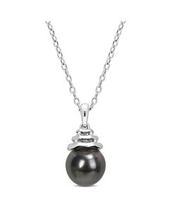 AMOUR 8.5-9mm Freshwater Cultured Pearl and 1 1/3 CT TGW Created White Sapphire Floral Pendant In Sterling Silver