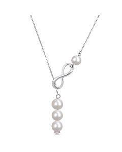 AMOUR 8-9 Mm Cultured Freshwater Pearl Infinity Lariat Necklace In Sterling Silver