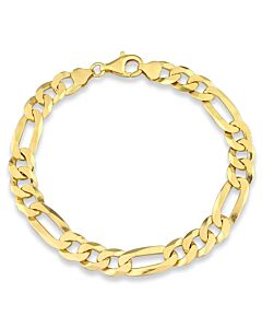 AMOUR 8.9mm Flat Figaro Chain Bracelet In Yellow Plated Sterling Silver, 9 In
