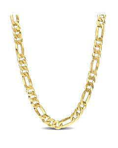 AMOUR 8.9mm Flat Figaro Chain Necklace In Yellow Plated Sterling Silver, 22 In