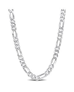AMOUR 8.9mm Flat Figaro Chain Necklace In Sterling Silver, 24 In