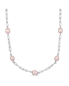 AMOUR 8-9mm Pink Cultured Freshwater Pearl Station Necklace In Sterling Silver