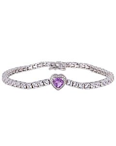 Amour 8 CT TGW Amethyst and Created White Sapphire Stationed Halo Heart Tennis Bracelet in Sterling Silver JMS005251