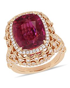 Amour 8 CT TGW Pink Tourmaline and 1 1/7 CT TW Diamond Halo Cocktail Ring in 14k Rose Gold