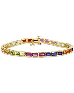 AMOUR 9 1/10 CT TGW Multi-gemstone Tennis Bracelet In Yellow Plated Sterling Silver