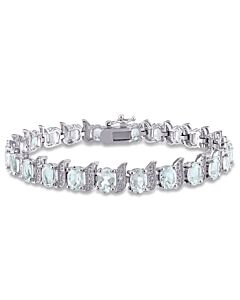 AMOUR 9 5/8 CT TGW Aquamarine and Diamond S-link Bracelet In Sterling Silver