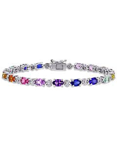 AMOUR 9-7/8 CT TGW Multi-color Created Sapphire and Diamond-accent Tennis Bracelet In Sterling Silver