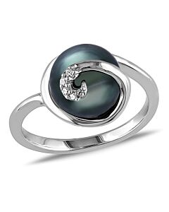 Amour 9 - 9.5 MM Black Tahitian Pearl Swirl Ring in Sterling Silver