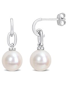 AMOUR 9-9.5mm Freshwater Cultured Pearl Drop Earrings In Sterling Silver