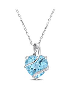 AMOUR 9 CT TGW Sky Blue Topaz and Diamond Accent Heart Wrapped Pendant with Chain In Sterling Silver
