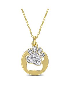 AMOUR 1/10 CT TDW Diamond Dog Paw Pendant with Chain In White and Yellow Plated Sterling Silver