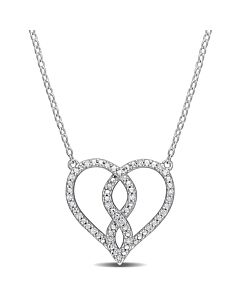 AMOUR 1/10 CT TDW Diamond Heart Pendant with Chain In Sterling Silver