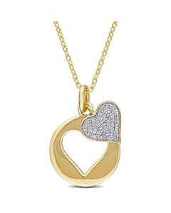 AMOUR 1/10 CT TW Diamond Double Heart Pendant with Chain In Yellow Plated Sterling Silver