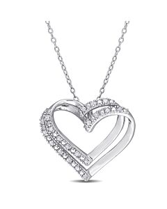 AMOUR 1/5 CT TW Diamond Heart Pendant with Chain In Sterling Silver