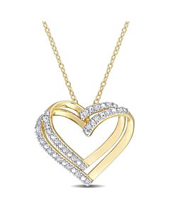 AMOUR 1/5 CT TW Diamond Open Heart Pendant with Chain In Yellow Plated Sterling Silver