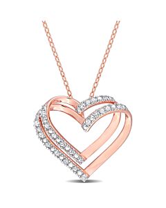 AMOUR 1/5 CT TW Diamond Open Heart Pendant with Chain In Rose Plated Sterling Silver