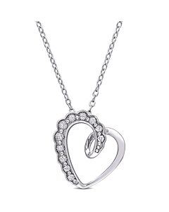 AMOUR Diamond-accent Heart Pendant with Chain In Sterling Silver