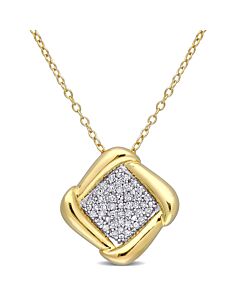 AMOUR 1/5 CT TDW Diamond Halo Pendant with Chain In Yellow Plated Sterling Silver