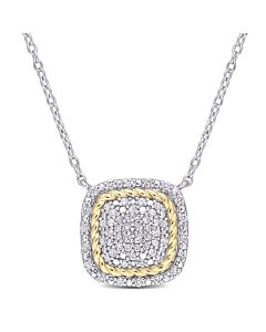AMOUR 1/4 CT TW Diamond Rope Design Square Pendant with Chain In White and Yellow Plated Sterling Silver