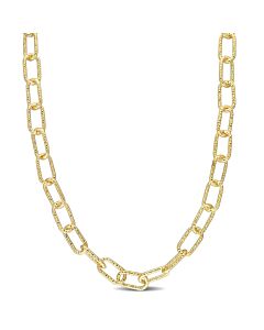 AMOUR 9mm Fancy Paperclip Chain Necklace In Yellow Plated Sterling Silver, 32 In