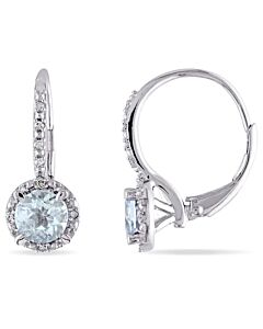 AMOUR Aquamarine and Diamond Leverback Halo Earrings In Sterling Silver