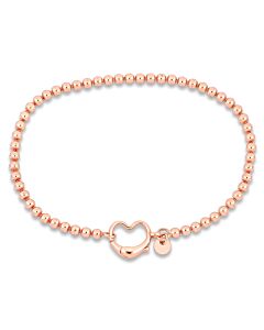 Amour Bead Link Bracelet in Pink Plated Sterling Silver with Heart Clasp