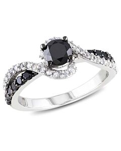 Amour Black Diamond White Sapphire Sterling Silver Ring