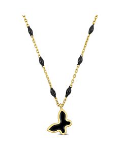 Amour Black Enamel Butterfly Necklace in 14K Yellow Gold