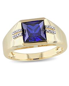 Amour Blue Sapphire Yellow Gold Diamond Men's Ring