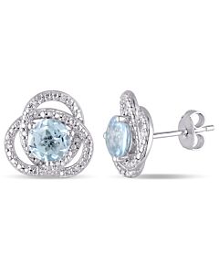 AMOUR Blue Topaz and 1/10 CT TW Diamond Infinity Earrings In Sterling Silver
