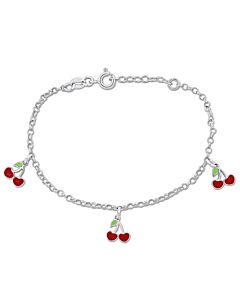 Amour Cherry Enamel Charm Bracelet in Sterling Silver