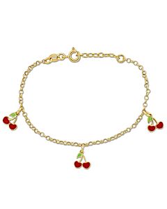 Amour Cherry Enamel Charm Bracelet in Yellow Plated Sterling Silver