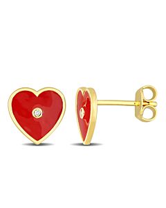 AMOUR Created White Sapphire Heart Enamel Heart Earrings In Yellow Plated Sterling Silver