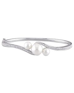 AMOUR Cultured Freshwater Pearl and Created White Sapphire Bangle In Sterling Silver