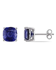 AMOUR 6CT TGW 8mm Cushion Created Blue Sapphire Stud Earrings In Sterling Silver
