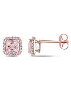 AMOUR Cushion Cut Morganite and 1/10 CT TW Diamond Halo Earrings In 10K Rose Gold