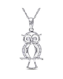 AMOUR Diamond Owl Pendant with Chain In 10K White Gold