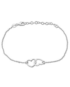 Amour Double Heart Charm Chain Bracelet in Sterling Silver