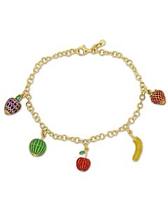 Amour Five Fruit Enamel Charm Bracelet in Yellow Plated Sterling Silver