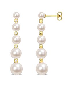 AMOUR Freshwater Cultured Pearl and 1/4 CT TGW White Topaz Graduated Dangle Earrings In Yellow Plated Sterling Silver