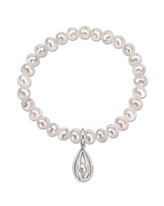 AMOUR Freshwater Cultured Pearl Charm Bracelet In Sterling Silver