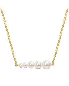 AMOUR Freshwater Cultured Pearl Graduated Bar Necklace In Yellow Plated Sterling Silver