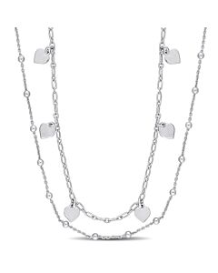 AMOUR Heart and Ball Bead Chain Necklace In Sterling Silver, 19.5 In