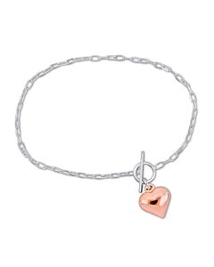 Amour Heart Charm Bracelet in Two-Tone White and Rose Plated Sterling Silver