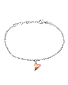 Amour Heart Charm Bracelet in Two-Tone White and Rose Plated Sterling Silver