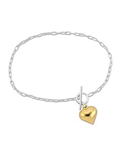 Amour Heart Charm Bracelet in Two-Tone White and Yellow Plated Sterling Silver