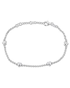 Amour Heart Charm Station Bracelet in Sterling Silver