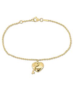 Amour Heart & Key Charm Bracelet with Lobster Clasp in Yellow Plated Sterling Silver