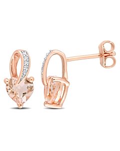 AMOUR Heart Shaped Morganite and Diamond Swirl Earrings In Rose Plated Sterling Silver