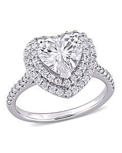 Amour Ladies 10k White Gold 2 Ct Heart Cut White Moissanite Halo Ring
